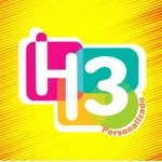 Logo da H3 Personalizado: H3 em magenta e turquesa sobre fundo amarelo